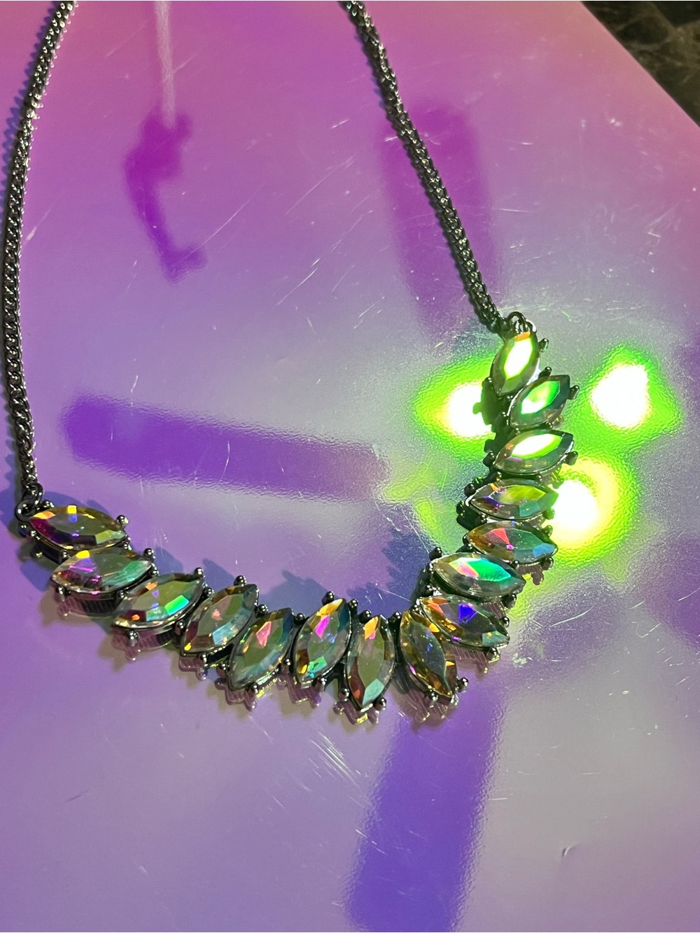 Iridescent Marquise Crystal Necklace in Silver Tone